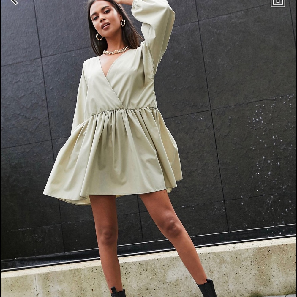 ASOS Khaki  poplin oversized babydoll dress
